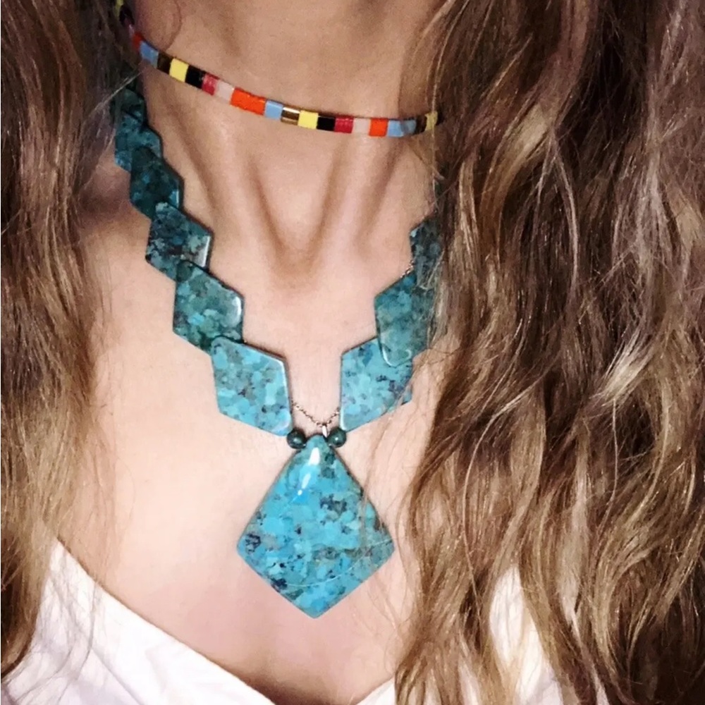 Jay King Mine Finds Diamond Shape LARGE Turquoise Sterling Statement Necklace